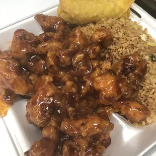 General Tso's chicken dinner