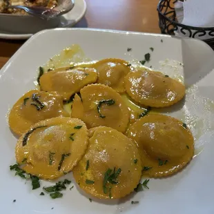 Orange juice soaked ravioli (yuck!)