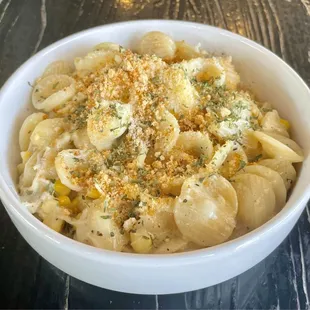 Orecchiette with roasted chicken and corn
