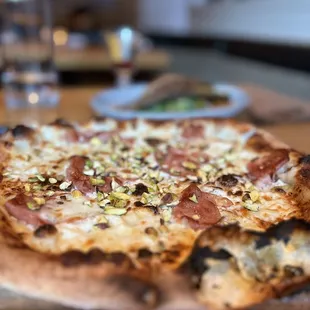 Pizza with ricotta, Mortadella &amp; Pistachio