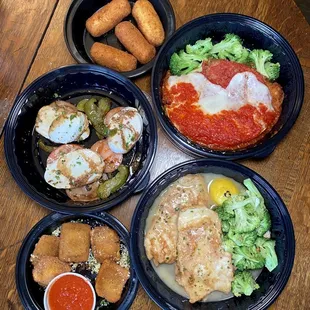 Fried Ravioli Potato Croquet Mozzarella Caprese Chicken Catering Pollo Francese Chicken parm