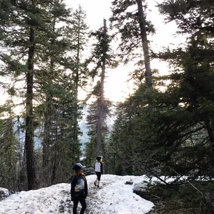 Unmarked snowy trail late April. Be careful!