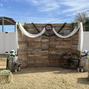 Rented backdrop and barrels