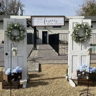 Rented doors, crates, and wreaths