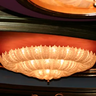 a chandelier and a clock