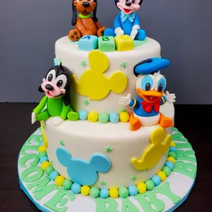 Disney&apos;s Baby Mickey Mouse, Donald Duck, Goofy and Pluto Two- Tiered Cake