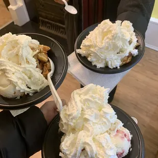 Waffles with ice cream and extra whipped cream