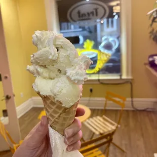 Cannoli ice cream on waffle cone