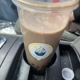 Chocolate milk with boba