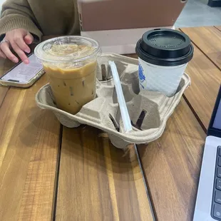 Iced lavender latte and biscoff latte