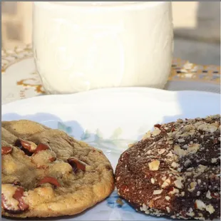 two cookies and a glass of milk