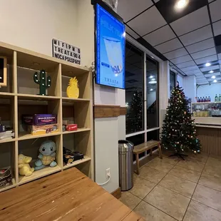 a christmas tree in the background