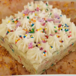Brown Butter Rainbow Cookie Bar with Brown Butter Frosting and Flaked Sea Salt