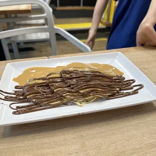 Milk chocolate and peanut butter pancakes
