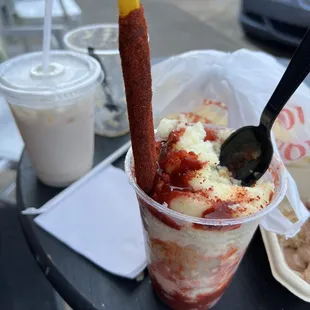 Horchata Agua Fresca Chamoyada Piña Mazapan covered in Chocolate Nieve