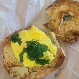 Large bagel or normal size bagel with little egg