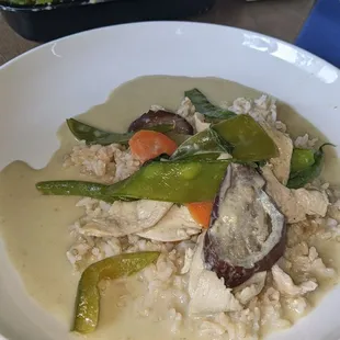 Green Curry Thai with brown rice.