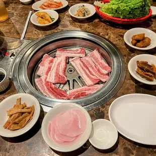 Pork belly and banchan fixings