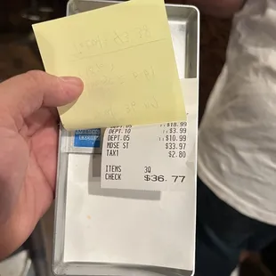 Receipt of what we ate, no detail only numbers