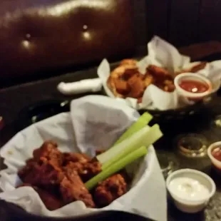 Shrimp basket and wings.