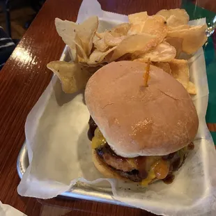 a burger and chips