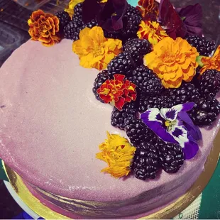 Lemon cake with blackberry frosting!! *Drool*