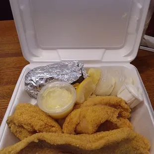 Fried catfish (3 pieces) to go ($16)
