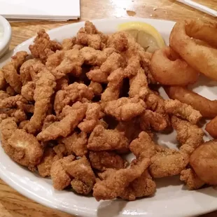 Catfish curls and Onion ring.