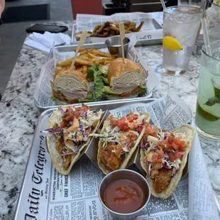 Baja fish tacos, turkey avocado, and fried green beans!