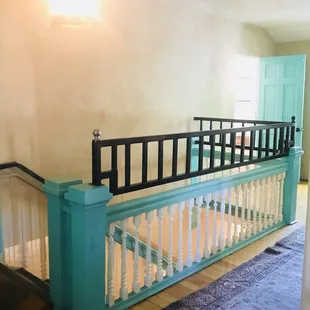 The stairwell painted in teal so cool LOVE :))