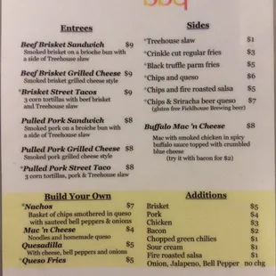 Dinner menu