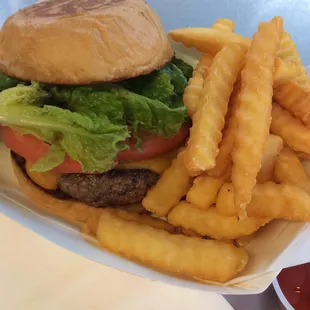 Peppercorn Beer cheeseburger with homemade beer ketchup.