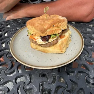 a plate with a sandwich on it