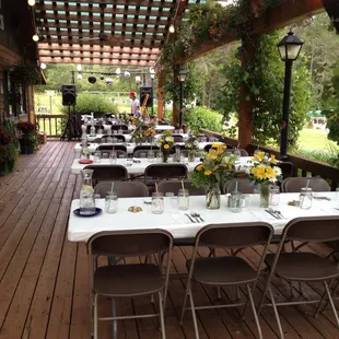 Dine in or out!  Enjoy your view of the harbor, or the kiddos on the playground all from the comfort of the deck!