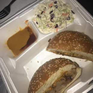 Really good cole slaw, and house bbq sauces. I used the hot and the mustard