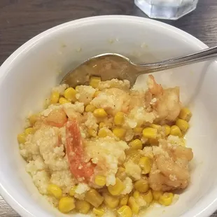 Shrimp and grits were disappointing. Two bites had tails;mostly just corn for some reason. Also wasn't seasoned.