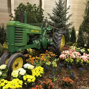 a tractor in a garden