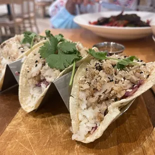 Cos Tacos. A bit too much rice as a filler, but flavorful. I would have liked more cabbage or add some picked onions/radish.