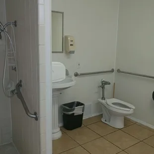 They have clean bathrooms that include showers.