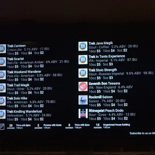 menus on a large screen