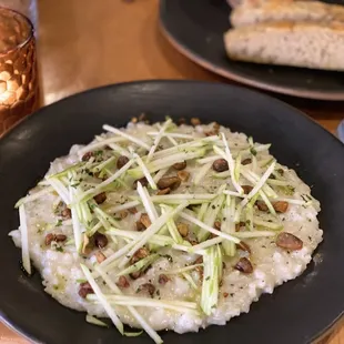 Gorgonzola &amp; Black Kale Risotto; Granny Smith apple slivers &amp; toasted pistachios