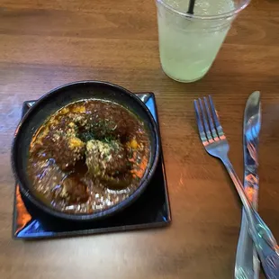 Meatball Appetizer and frozen apple cocktail