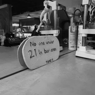 a sign on a counter