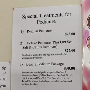 Pedicure prices.