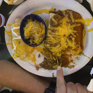 Chicken, beef &amp; cheese enchilada.  Husband recommends the beef and chili enchilada only.