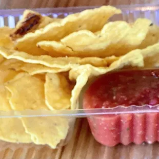 The opening act... Some chips and Tres Amigo Salsa.