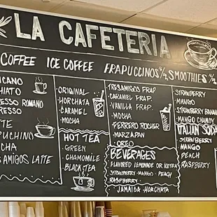 Drink options on big board