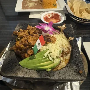 Molcajete lunch, it also came with a plate of rice and beans