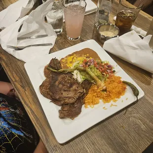 steak, rice, and beans