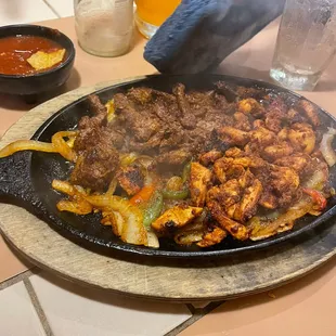 Steak and chicken fajitas.